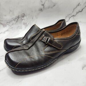 Dr. Scholls Emily Brown Leather Comfort Shoes Pull-On Flats Women's 9W